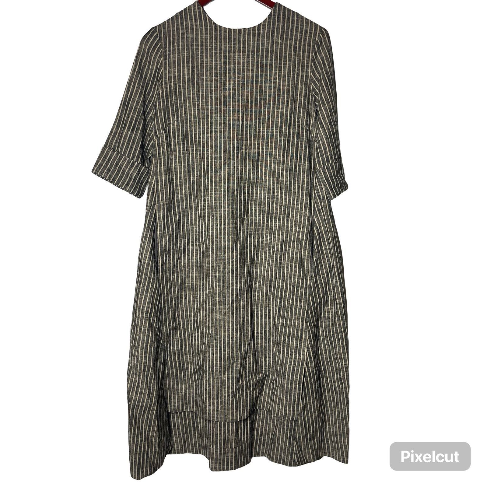 7115 By Szeki Striped Square Hem Linen Blend Midi Dress Sz Xs — image 2 of 8